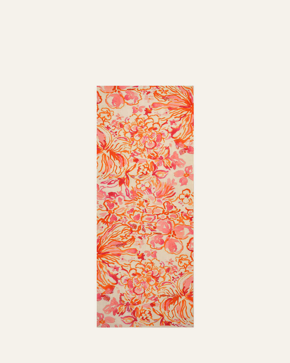 Watercolor Floral-Print Wool-Blend Scarf